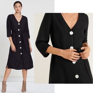 MNG Mango casual size 4 Loli linen blend 3/4 sleeves v neck midi dress black